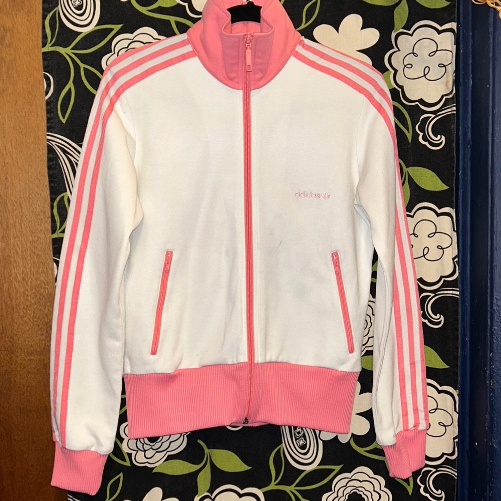 VTG 06 adidas Originals Beckenbauer White & Coral Pink Track Jacket Trefoil sz42